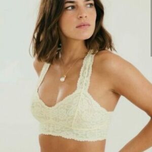 NEW! Free People Intimately Galloon Lace Halter Bra / Bralette in Cream - Size L